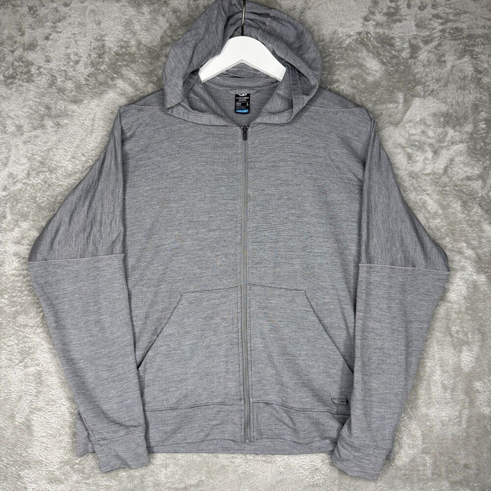 Icebreaker Merino Cool Lite Hoodie Women Large Heathered Gray Zip Up Lightweight